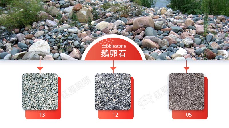 鵝卵石粉碎成不同規格的石料